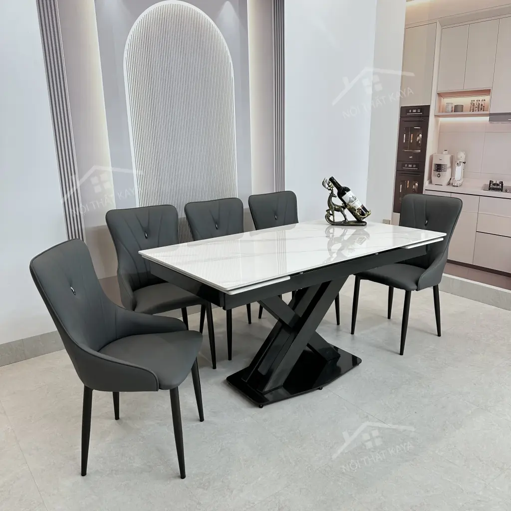 Bộ Bàn Ăn Mặt Đá Thông Minh Mở Rộng K44 – 6 Ghế Eric (2)