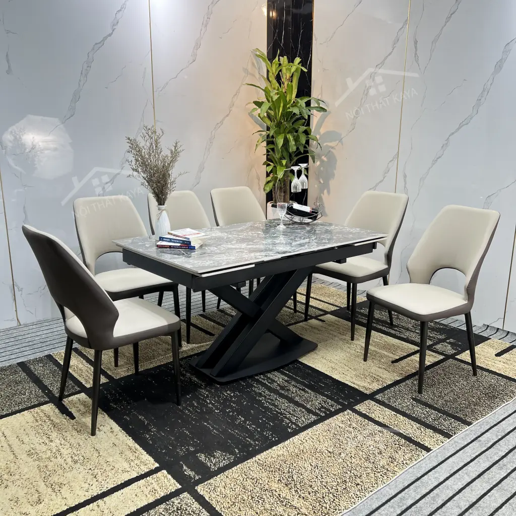 Bộ Bàn Ăn Mặt Đá Thông Minh Mở Rộng K44 – 6 Ghế Joyce (3)
