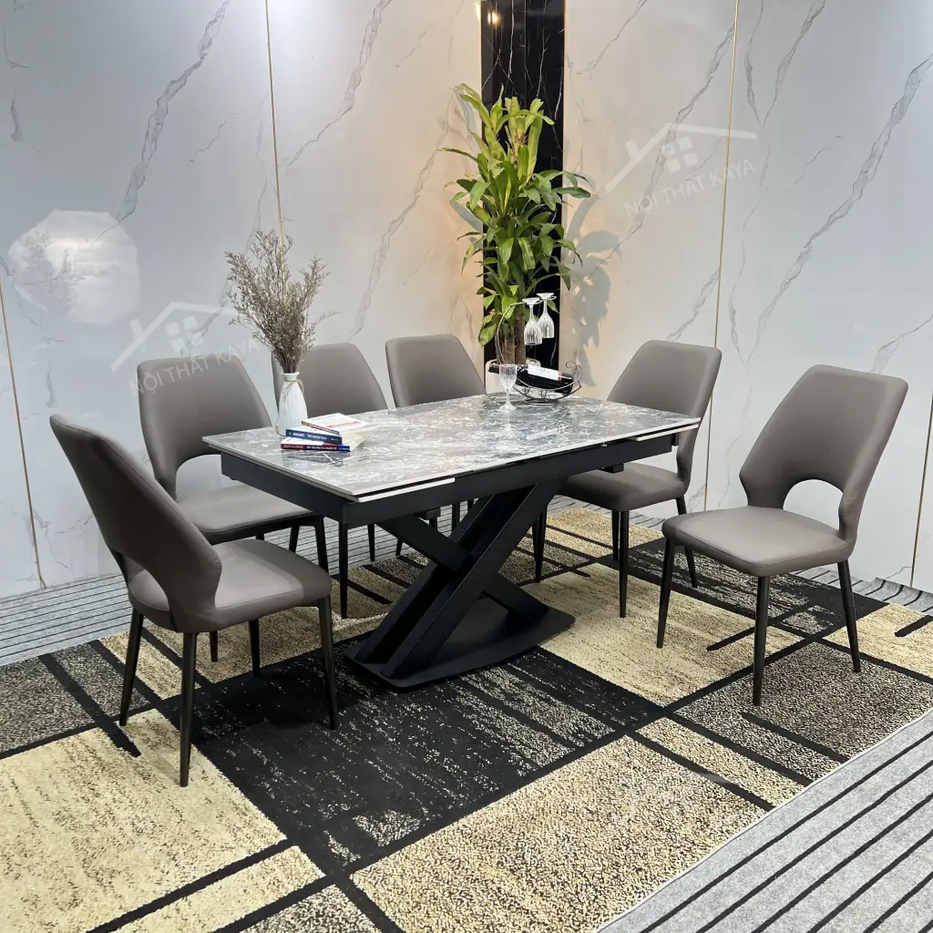 Bộ Bàn Ăn Mặt Đá Thông Minh Mở Rộng K44 – 6 Ghế Joyce (4)
