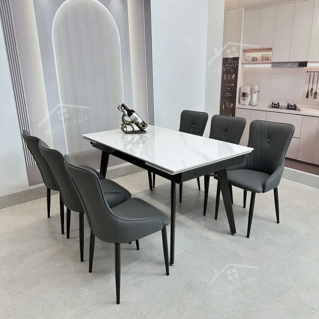 Bộ Bàn Ăn Mặt Đá Thông Minh Mở Rộng K47 – 6 Ghế Eric (1)