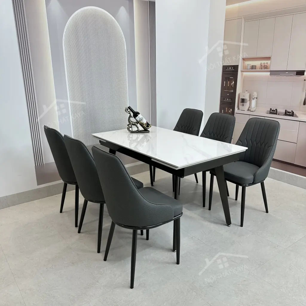 Bộ Bàn Ăn Mặt Đá Thông Minh Mở Rộng K57 – 6 Ghế Monet Vip (2)