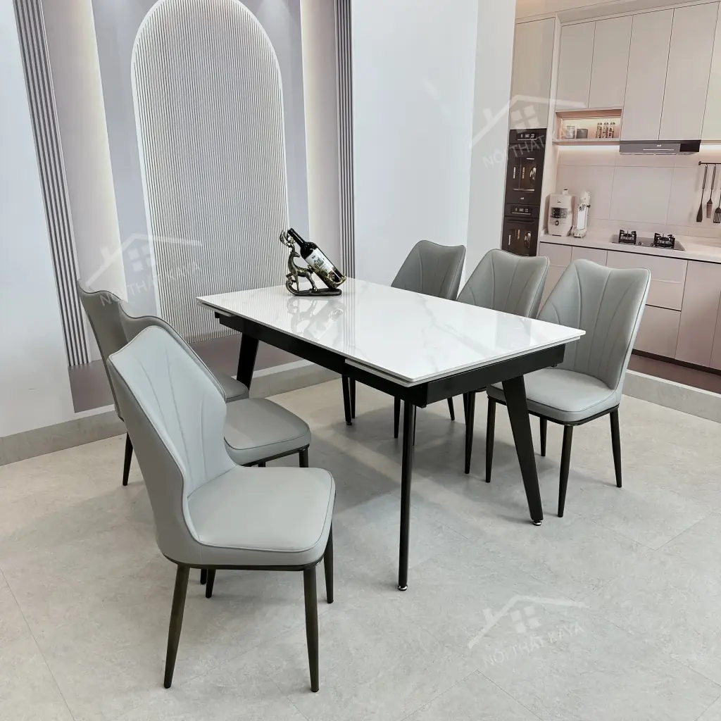 Bộ Bàn Ăn Mặt Đá Thông Minh Mở Rộng K57 – 6 Ghế Nova (2)