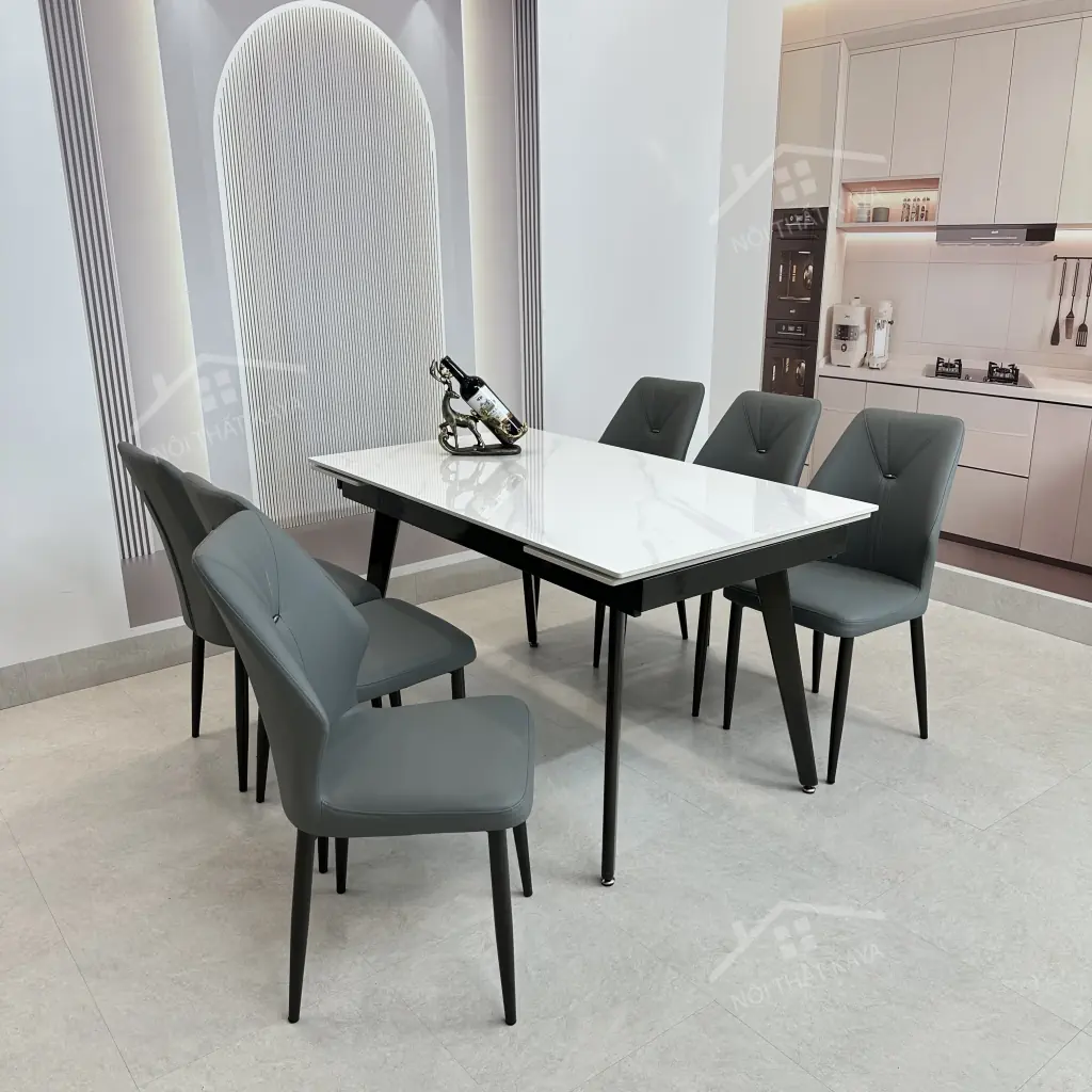 Bộ Bàn Ăn Mặt Đá Thông Minh Mở Rộng K57 – 6 Ghế Roman (1)